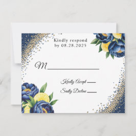 Tarjeta De Confirmación De Asistencia Navy Peony Citrus Pintado Boda Floral