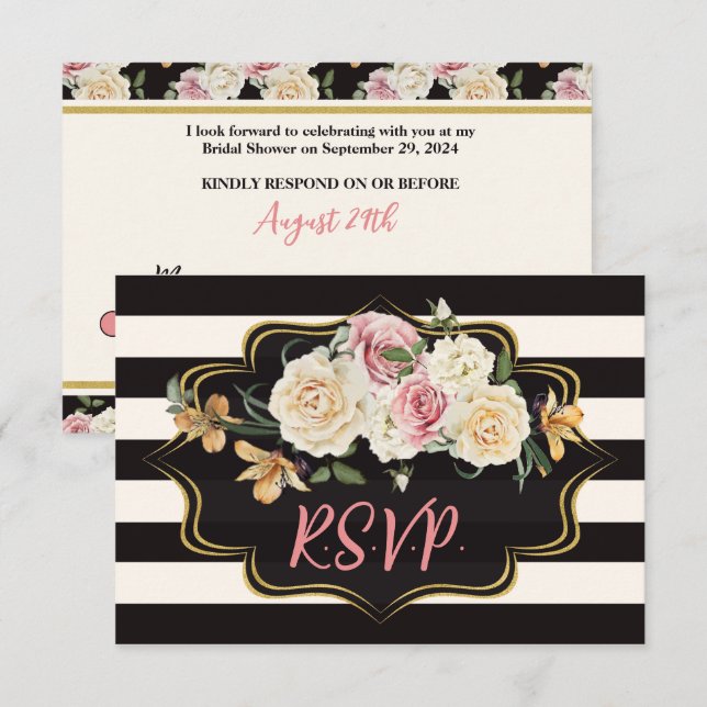 Tarjeta de confirmación de asistencia Negra con ra (Anverso / Reverso)