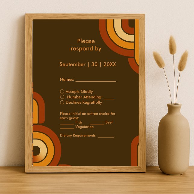 Tarjeta De Confirmación De Asistencia Negrita Boda retro de los años 70 (Subido por el creador)