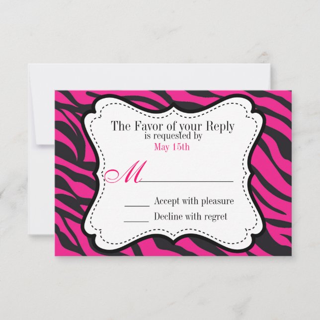 Tarjeta De Confirmación De Asistencia Negrita Hot Pink Black Zebra Stripes Wedds (Anverso)