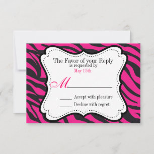 Tarjeta De Confirmación De Asistencia Negrita Hot Pink Black Zebra Stripes Wedds