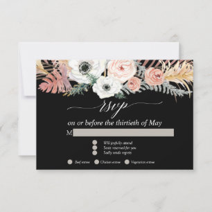 Tarjeta De Confirmación De Asistencia Negro Blanco Boho Hierba de Pampas Floral Tropical