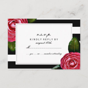 Tarjeta De Confirmación De Asistencia Negro floral de los rosas rosados + Raya blanca