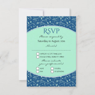 Tarjeta De Confirmación De Asistencia NEO MINT CLÁSICO AZUL Elegante Floral Moderna