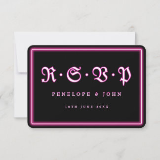 Tarjeta De Confirmación De Asistencia Neon Gothic Pink Black Typography Boda