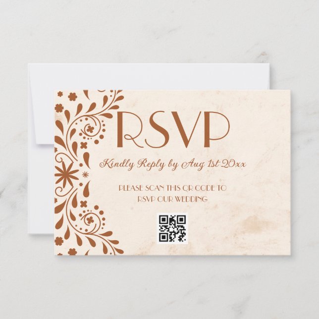Tarjeta De Confirmación De Asistencia Neutral Talavera Floral Wedding QR code (Anverso)