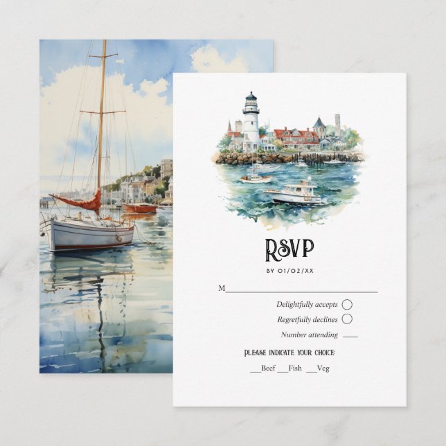 Tarjeta De Confirmación De Asistencia Newport, Rhode Island Destination Wedding (Anverso / Reverso)