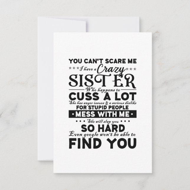 Tarjeta De Confirmación De Asistencia No Puedes Asustarme, Tengo Una Hermana Loca. (Anverso)