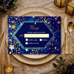 Tarjeta De Confirmación De Asistencia Noche celestial estrellada mágica de boda de oro a