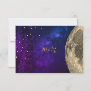 Tarjeta De Confirmación De Asistencia Noche Celestial Sky Moon Purple Gold Monograma RSV