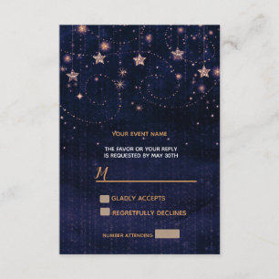 Tarjeta De Confirmación De Asistencia Noche estrellada Purpura Dorado Estrellas Capricho