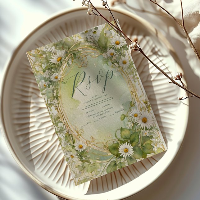 Tarjeta De Confirmación De Asistencia Nouveau Daisies Ivory Green Boda (Subido por el creador)