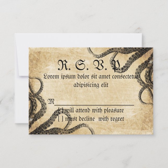 Tarjeta De Confirmación De Asistencia Octopus vintage (Anverso)