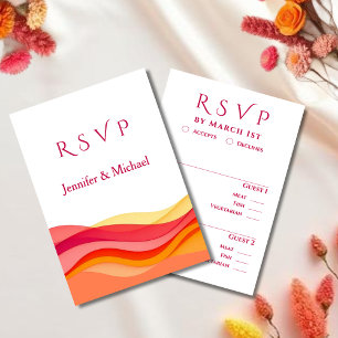 Tarjeta De Confirmación De Asistencia Olas de color de puesta de sol Boda moderna