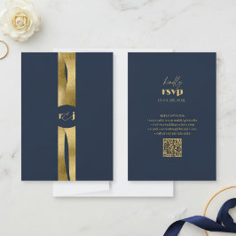 Tarjeta De Confirmación De Asistencia Olas Esculturales Boda Azul Marino Oro ID1312