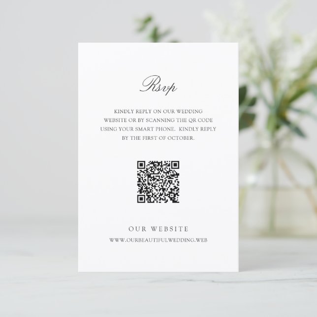 Tarjeta De Confirmación De Asistencia Old Money Black and White Classic QR Code Wedding (Anverso de pie)