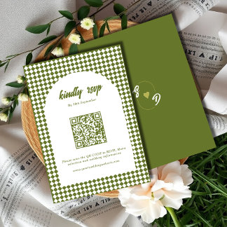 Tarjeta De Confirmación De Asistencia Olive green Minimalist Retro Checker Arch Wedding
