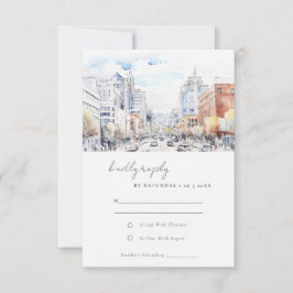 Tarjeta De Confirmación De Asistencia Omaha Nebraska Watercolor Landscape Wedding