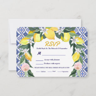 Tarjeta De Confirmación De Asistencia Opción de comida Boda de azulejos italianos limone