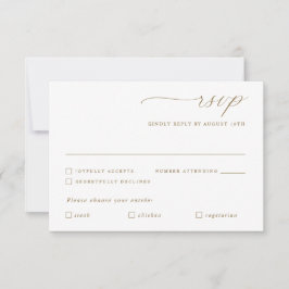 Tarjeta De Confirmación De Asistencia Opción de Comida de Boda con Caligrafía Dorada Del