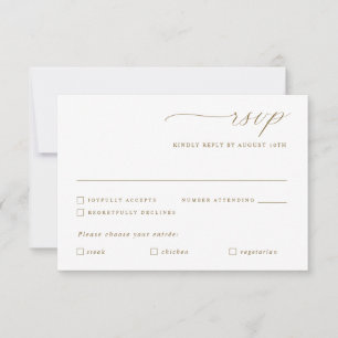 Tarjeta De Confirmación De Asistencia Opción de Comida de Boda con Caligrafía Dorada Del