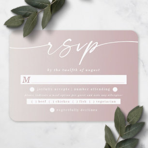 Tarjeta De Confirmación De Asistencia Opción de comida de boda Ombre Dusty Mauve y Off-W