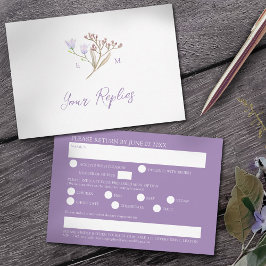 Tarjeta De Confirmación De Asistencia Opción de comida para boda boho morada de flor sil