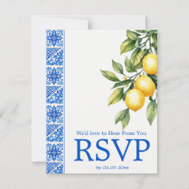 Tarjeta De Confirmación De Asistencia 💙🍋Opción de comida + QR Azul & Limone Romance