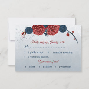 Tarjeta De Confirmación De Asistencia opción de harina azul marino y de flores rojas
