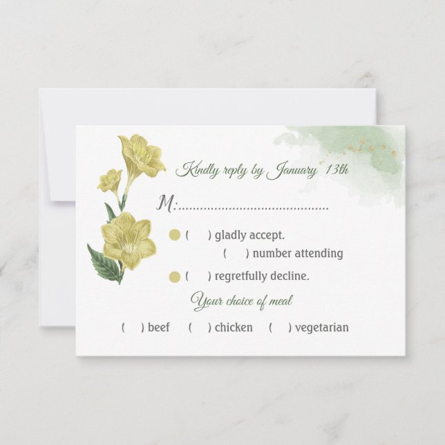 Tarjeta De Confirmación De Asistencia opción de harina de hojas verdes amarillas (Anverso)