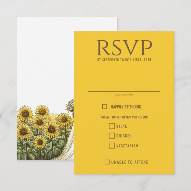 Tarjeta De Confirmación De Asistencia Opciones de alimentos de la pareja de girasoles (Anverso / Reverso)