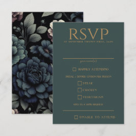 Tarjeta De Confirmación De Asistencia Opciones de alimentos florales Blue Moody