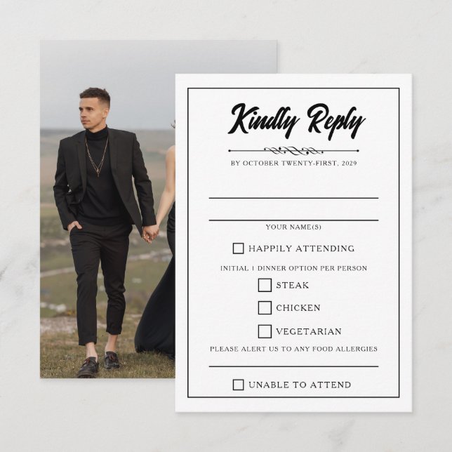 Tarjeta De Confirmación De Asistencia Opciones de alimentos para fotos en Casual (Anverso / Reverso)