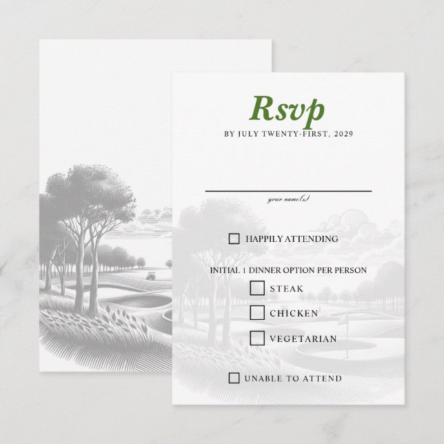 Tarjeta De Confirmación De Asistencia Opciones de alimentos para parejas de golf (Anverso / Reverso)