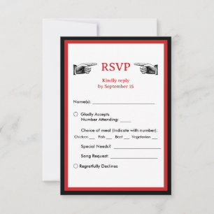 Tarjeta De Confirmación De Asistencia Opciones de cena retro negro y rojo