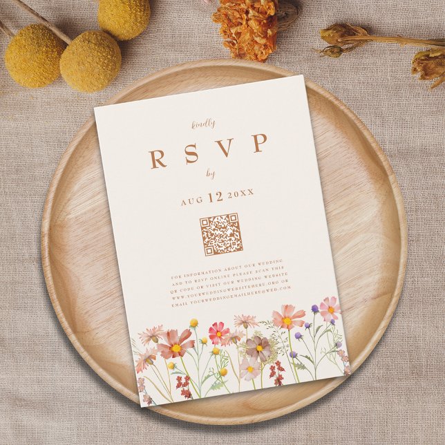 Tarjeta De Confirmación De Asistencia Opciones de Comida Floral Terracotta Boho Fall (Boho rustic Wildflower meadow fall Wedding details card watercolor autumn spring summer florals)