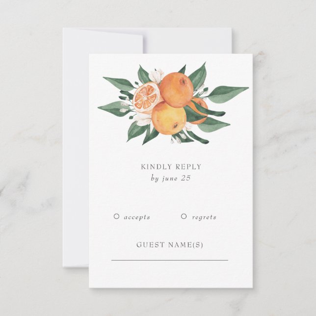 Tarjeta De Confirmación De Asistencia Orange Blossoms Citrus Botanical Wedding (Anverso)