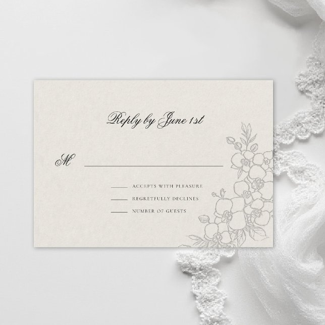 Tarjeta De Confirmación De Asistencia Orchid Elevated Ecru Traditional Formal Wedding (orchid wedding rsvp card formal modern classic traditional black tie parents hosted ecru)