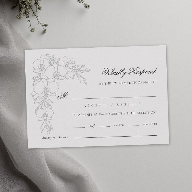Tarjeta De Confirmación De Asistencia Orchid Elevated Ivory Formal Traditional Wedding (orchid wedding rsvp meal formal modern classic traditional black tie parents hosted ivory)
