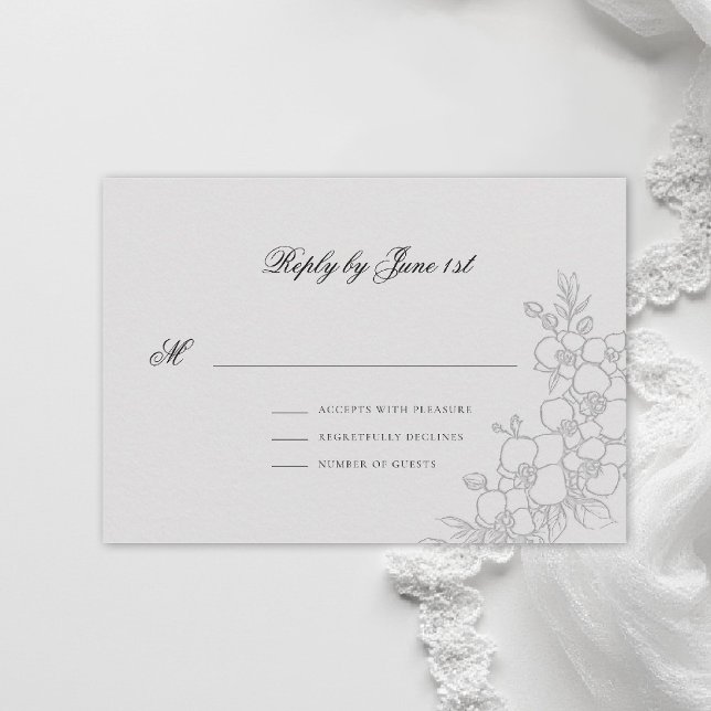 Tarjeta De Confirmación De Asistencia Orchid Elevated Ivory Traditional Formal Wedding (orchid wedding rsvp card formal modern classic traditional black tie parents hosted ivory)