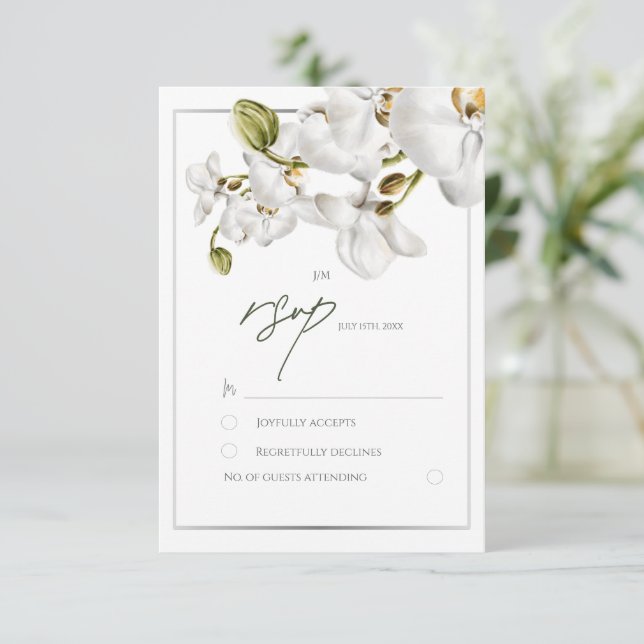Tarjeta De Confirmación De Asistencia Orchids Frame Elegant Tropical Wedding (Anverso de pie)
