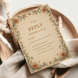 Tarjeta De Confirmación De Asistencia Ornamental Floral Elegante Antiguo