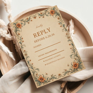 Tarjeta De Confirmación De Asistencia Ornamental Floral Elegante Antiguo