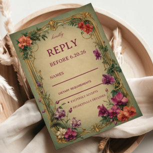 Tarjeta De Confirmación De Asistencia Ornamental Floral Vintage Elegante