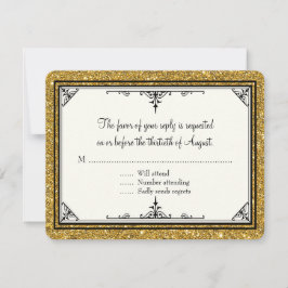 Tarjeta De Confirmación De Asistencia Ornamento dorado Purpurina Clásico a rayas