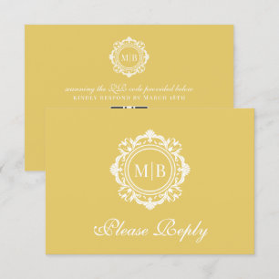 Tarjeta De Confirmación De Asistencia Ornate Floral Monograma Dorado Boda