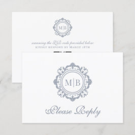 Tarjeta De Confirmación De Asistencia Ornate Floral Monograma Silver Boda