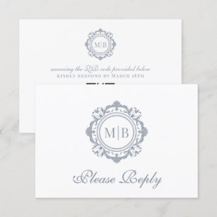 Tarjeta De Confirmación De Asistencia Ornate Floral Monograma Silver Boda