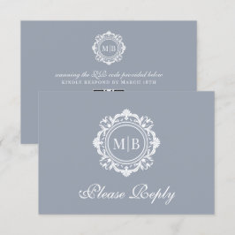 Tarjeta De Confirmación De Asistencia Ornate Floral Monograma Silver Boda