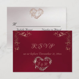 Tarjeta De Confirmación De Asistencia Ornate Frame & Heart - Burgundy/Rose Gold